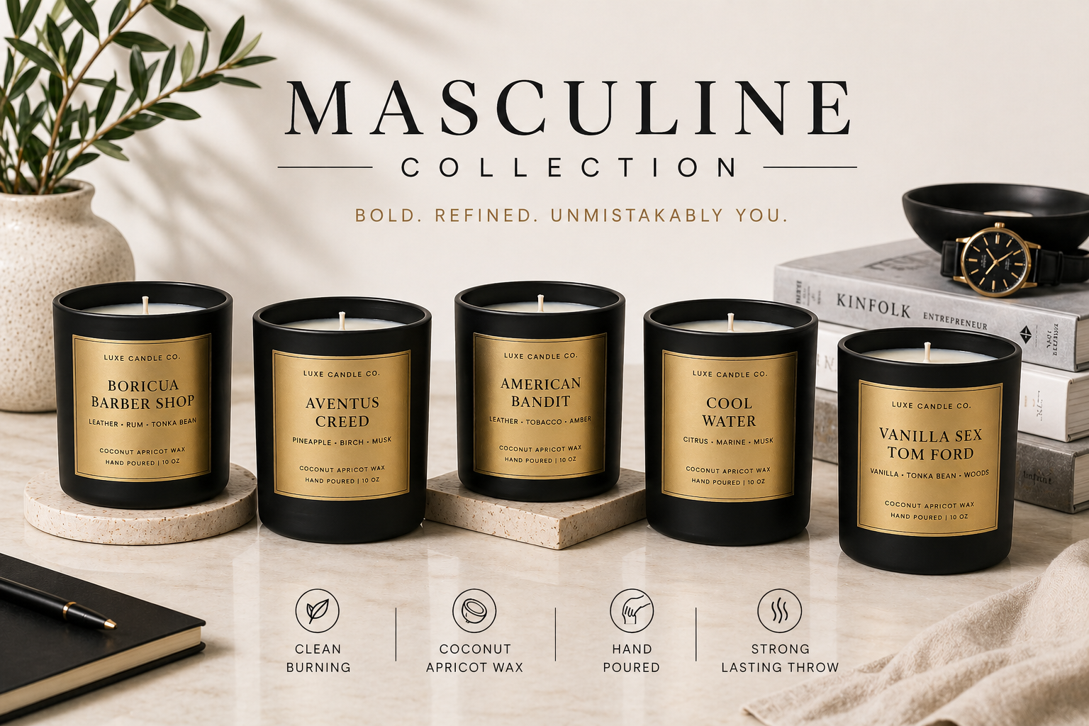 Masculine Candle Collection – Bold Wood & Cologne-Inspired