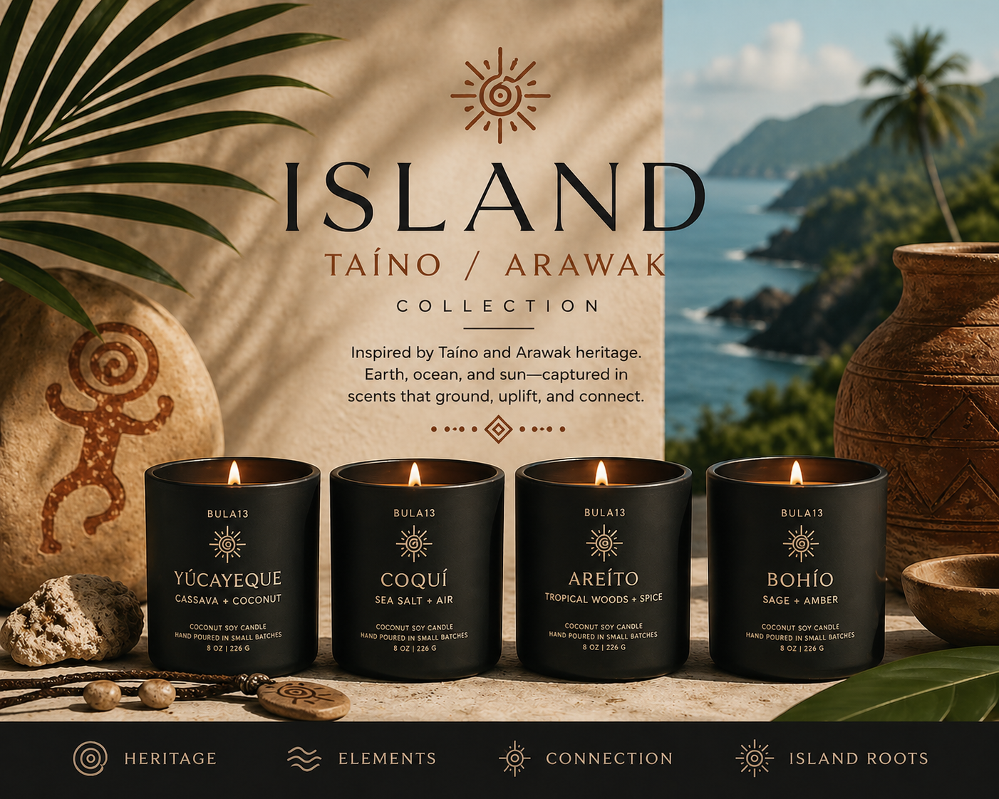 Island/Taino/Arawak 8 oz Candle/ Matte Black Ceramic