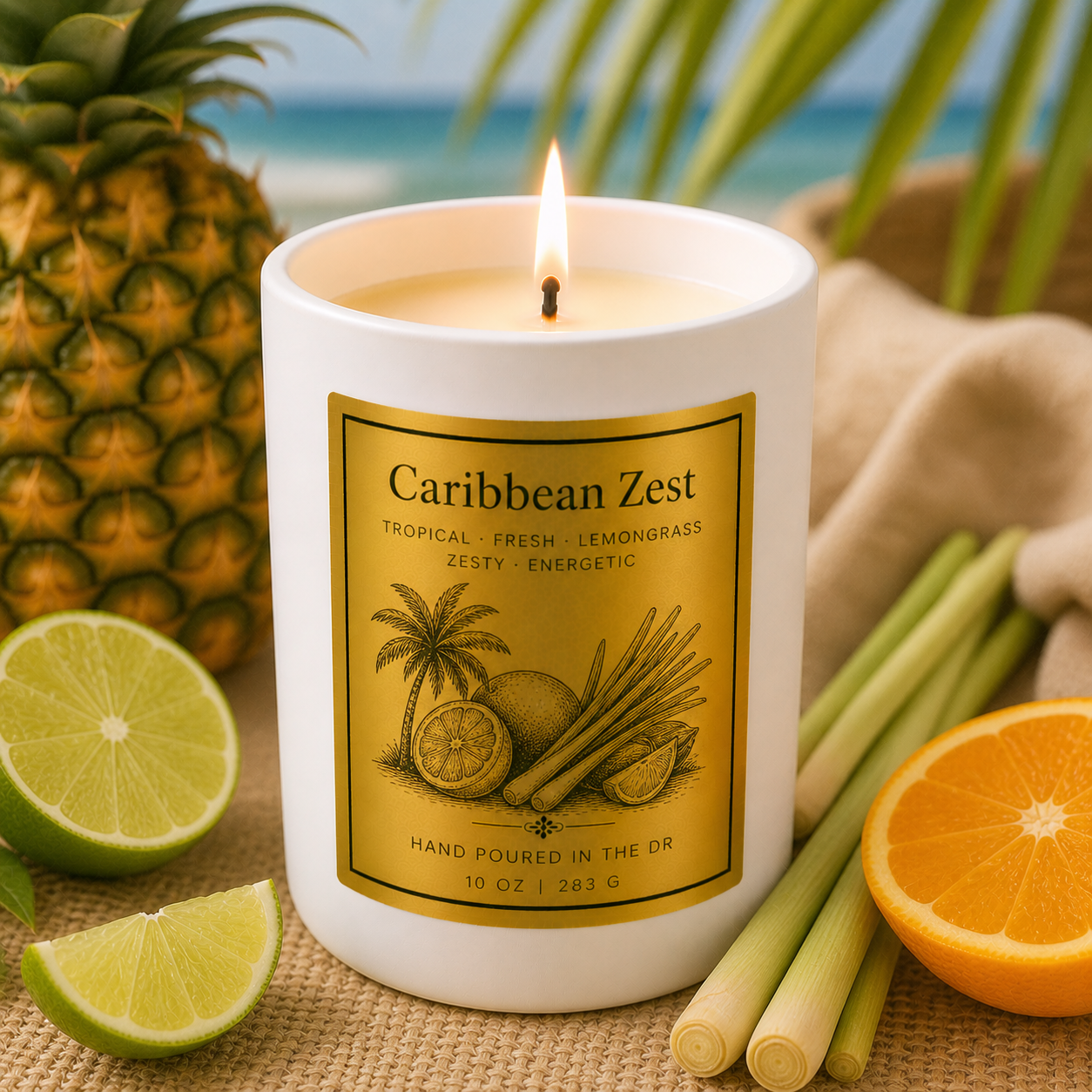 Summer Candles- 8 oz Tropical Candle (White Ceramic Jar