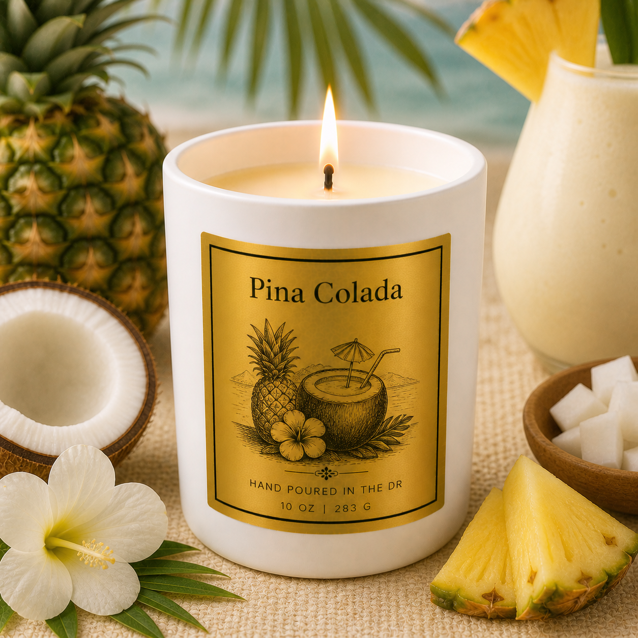 Summer Candles- 8 oz Tropical Candle (White Ceramic Jar