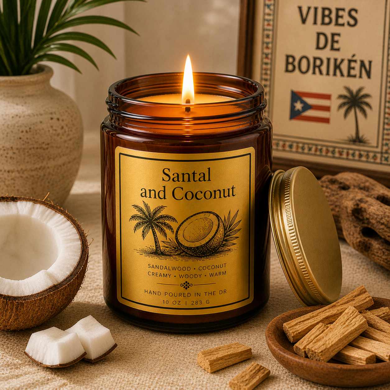 Island/Taino/Arawak 8 oz Candle/ Matte Black Ceramic