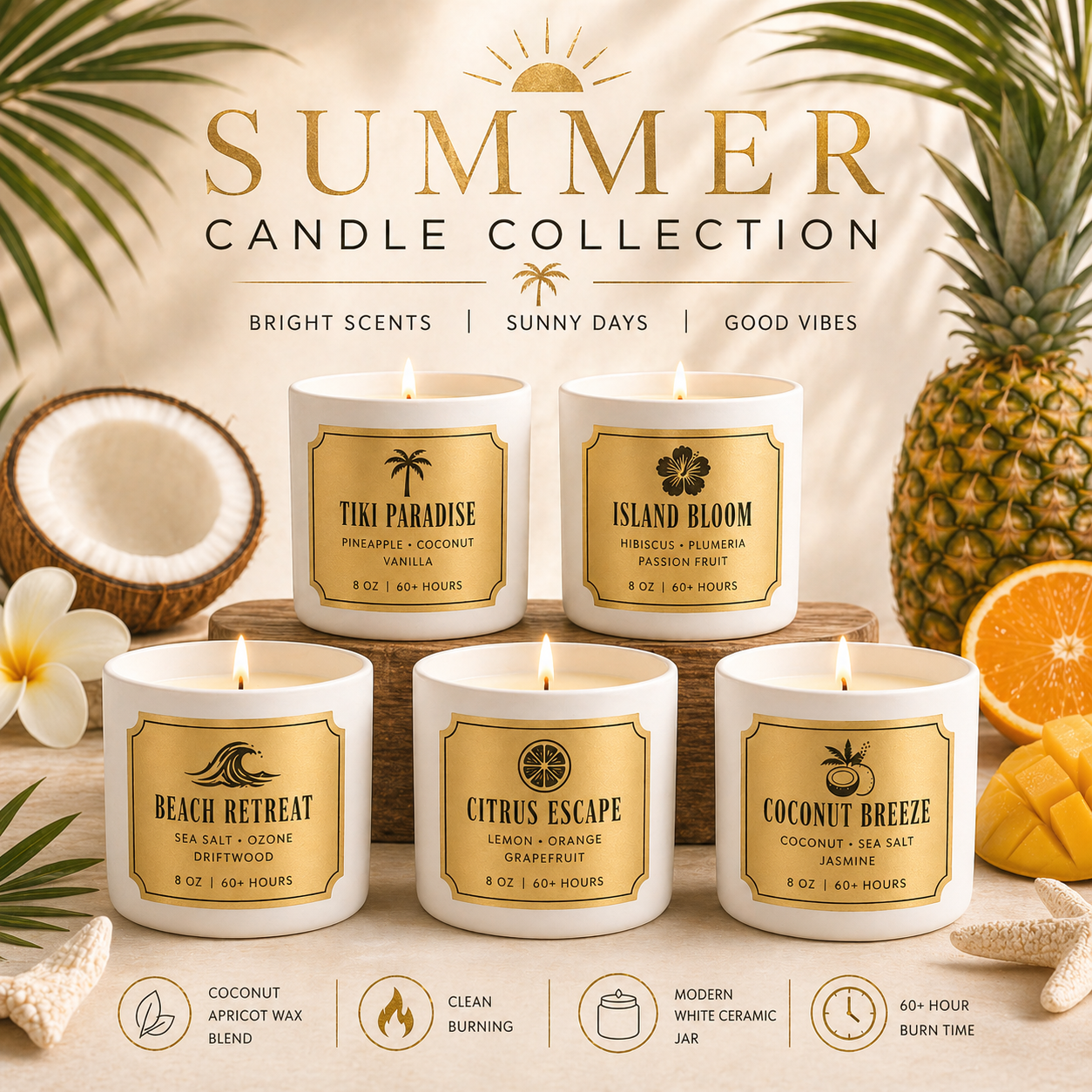 Summer Candles- 8 oz Tropical Candle (White Ceramic Jar
